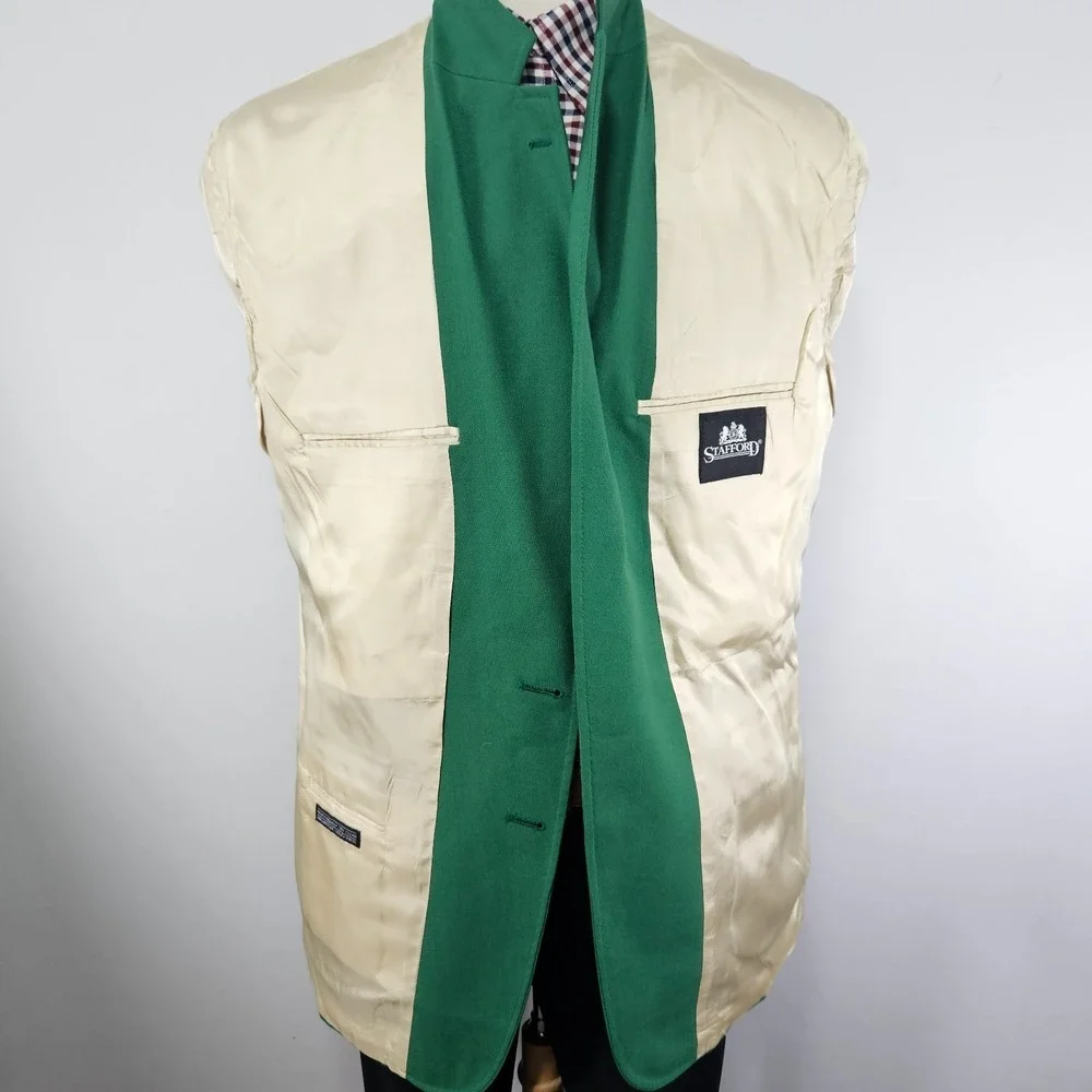 Stafford Men's Sport Coat Blazer Two Button Solid Green Poly Wool Size 46L
